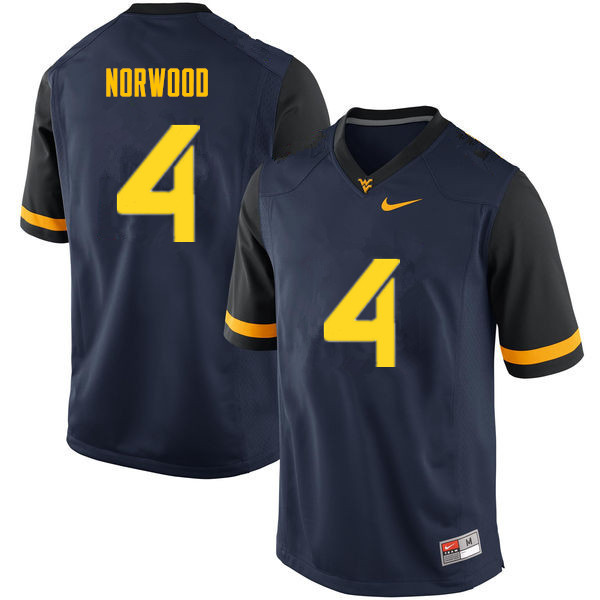 NCAA Men's Josh Norwood West Virginia Mountaineers Navy #4 Nike Stitched Football College Authentic Jersey XY23T75CO